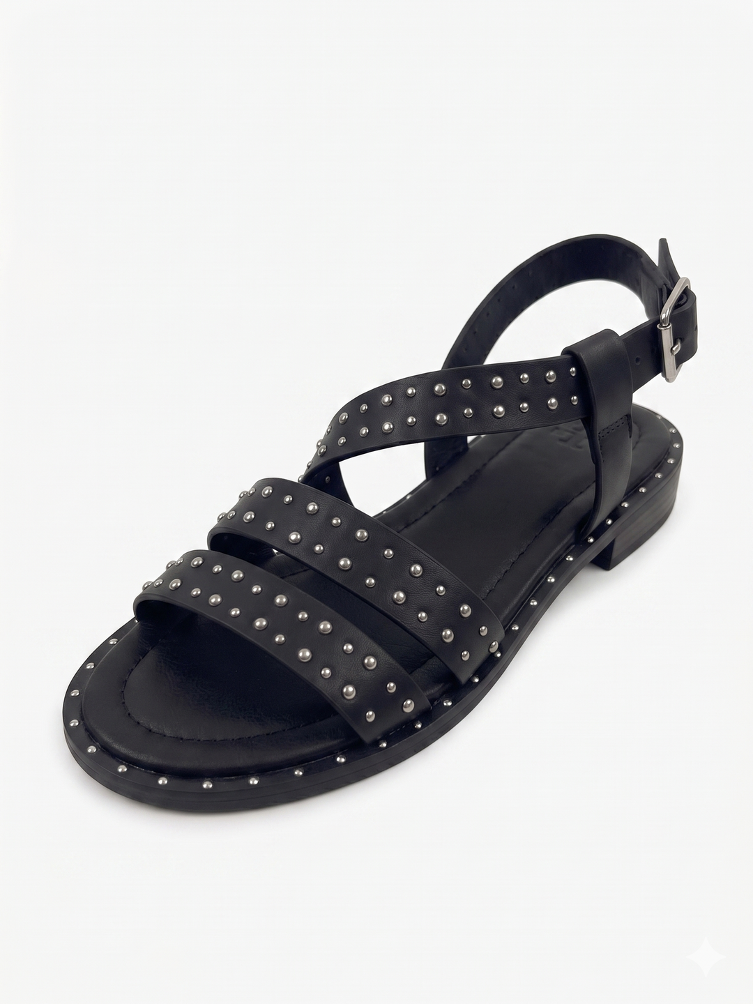Black Studded Strappy Flat Sandal