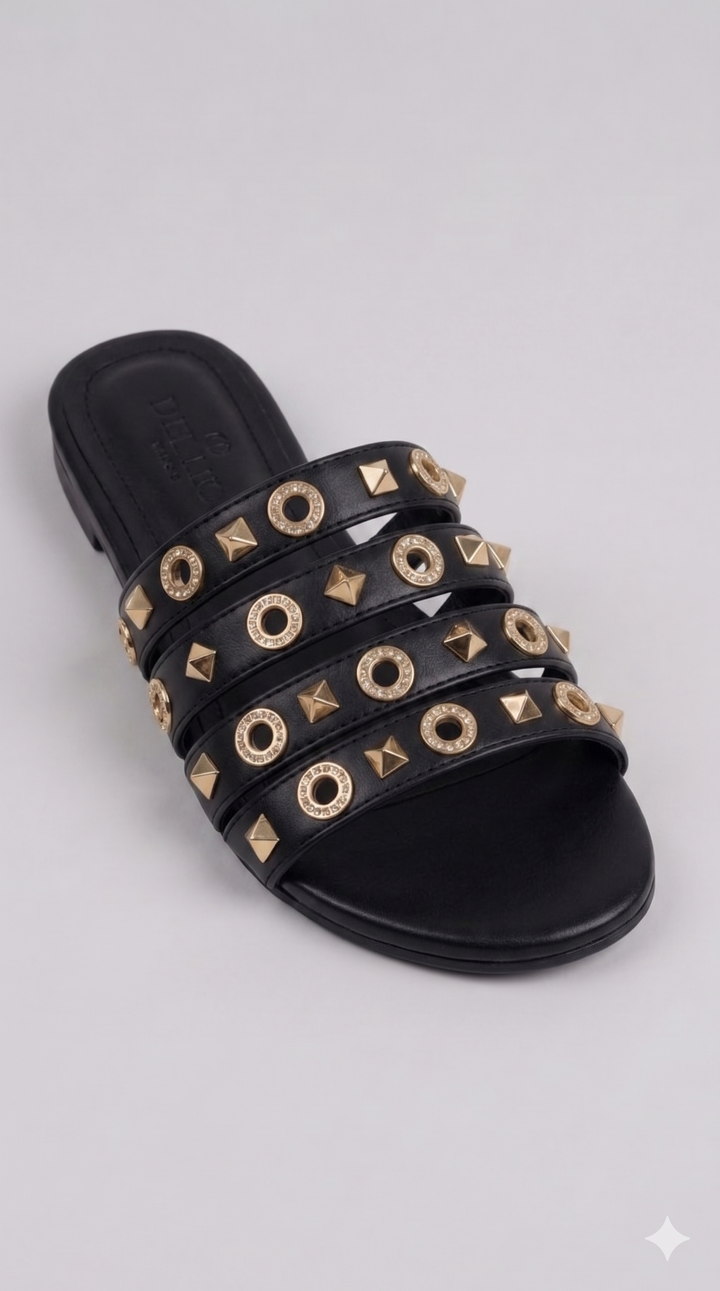 Gilded Horizon Multi-Strap Sandal - Black