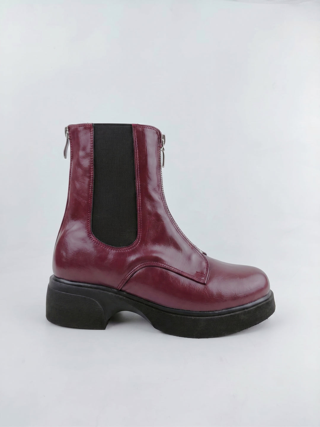 The Raven Chunky Front-Zip Combat Boots | Burghandy