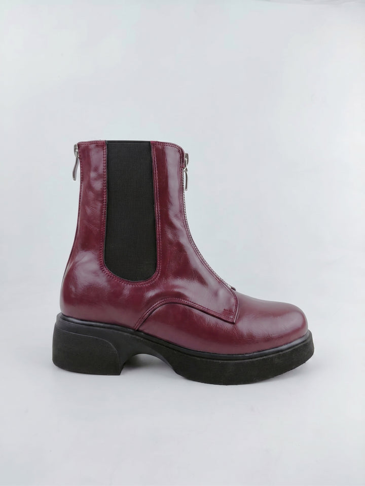 The Raven Chunky Front-Zip Combat Boots | Burghandy