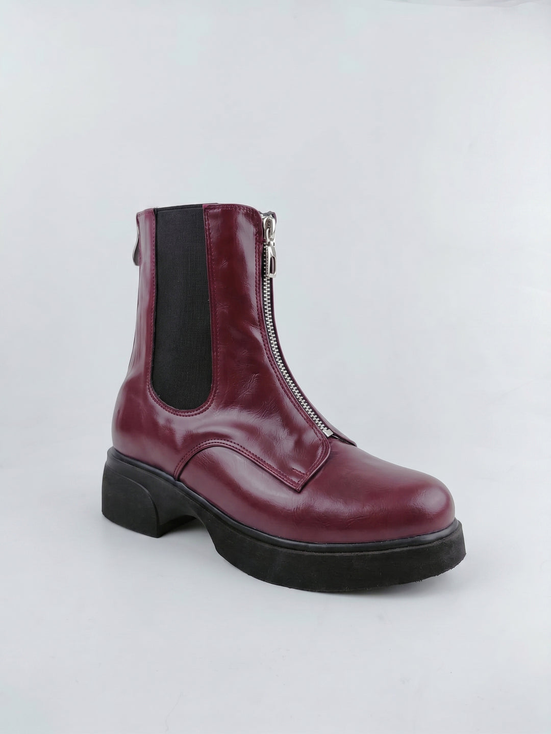 The Raven Chunky Front-Zip Combat Boots | Burghandy