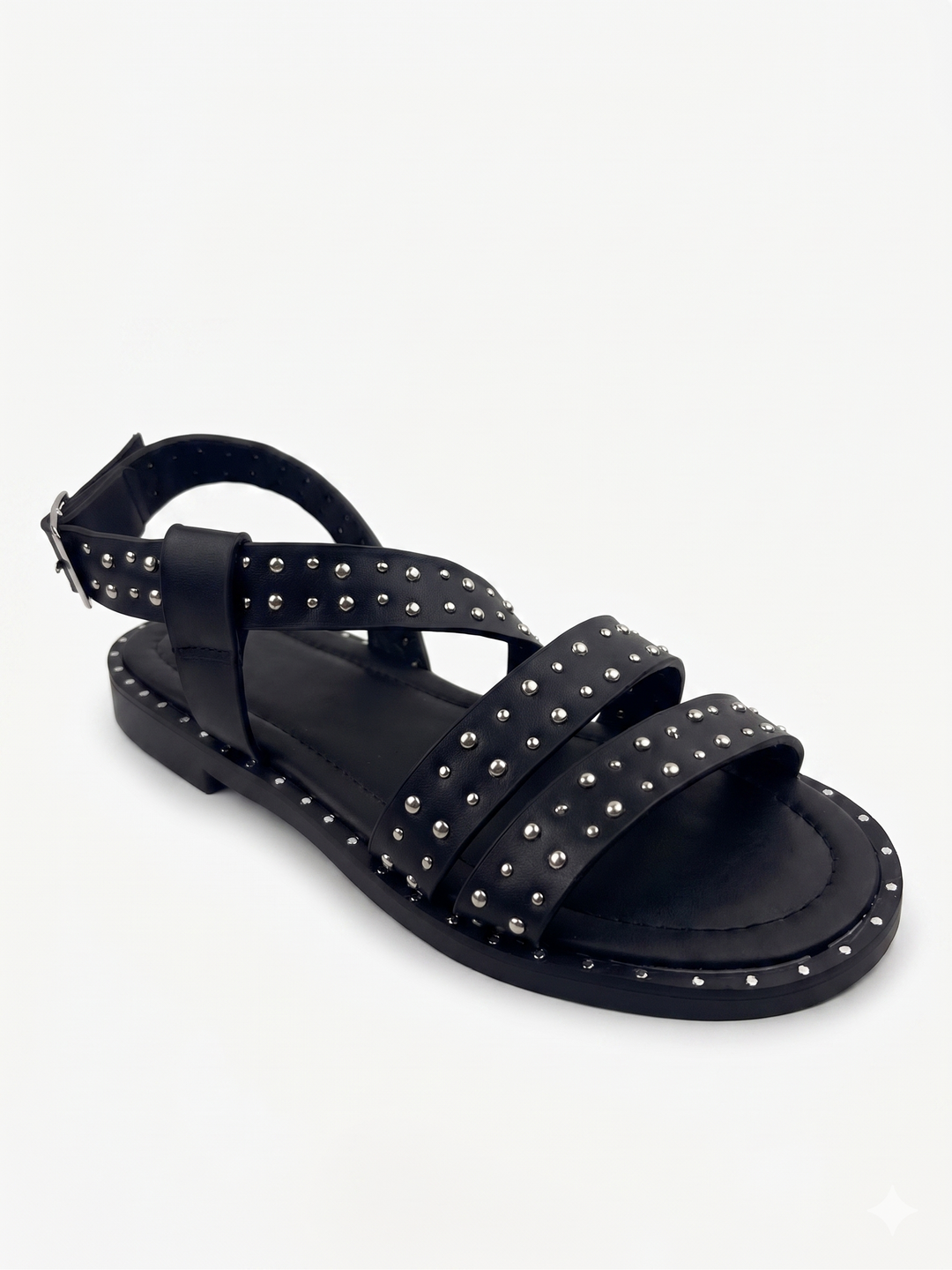 Black Studded Strappy Flat Sandal