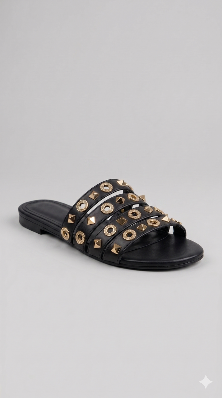 Gilded Horizon Multi-Strap Sandal - Black
