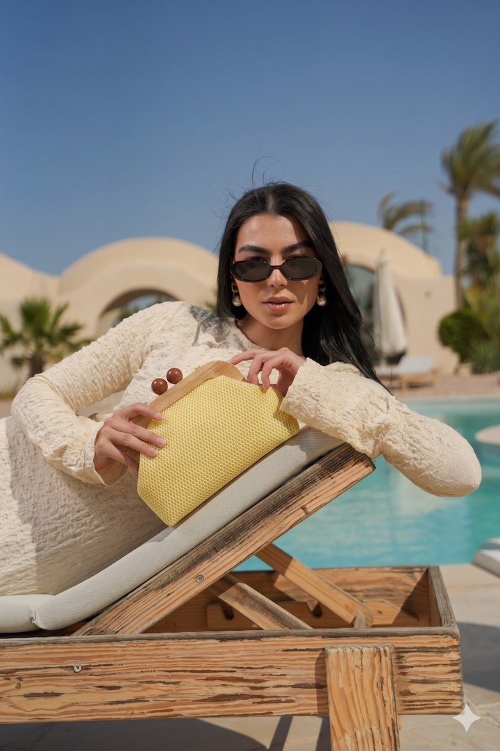 Blush Bloom Woven Clutch - Butter yellow