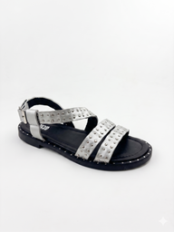 Silver Studded Strappy Flat Sandal