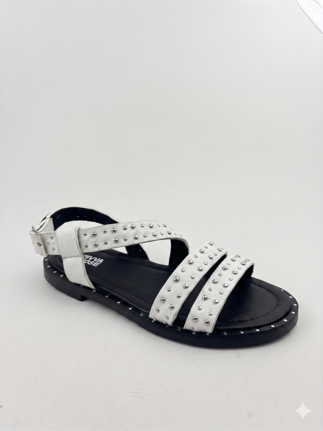 White Studded Strappy Flat Sandal