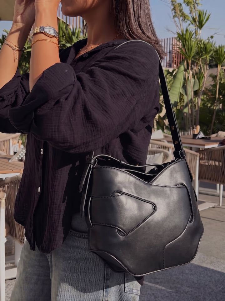 The Origami Saddle Leather Shoulder Bag - Black