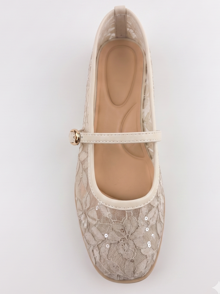 The Amira Floral Flat - Beige
