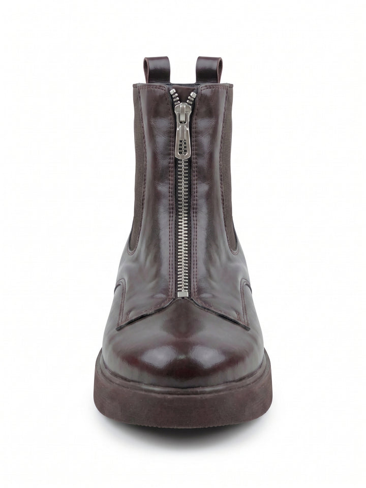The Raven Chunky Front-Zip Combat Boots | Brown