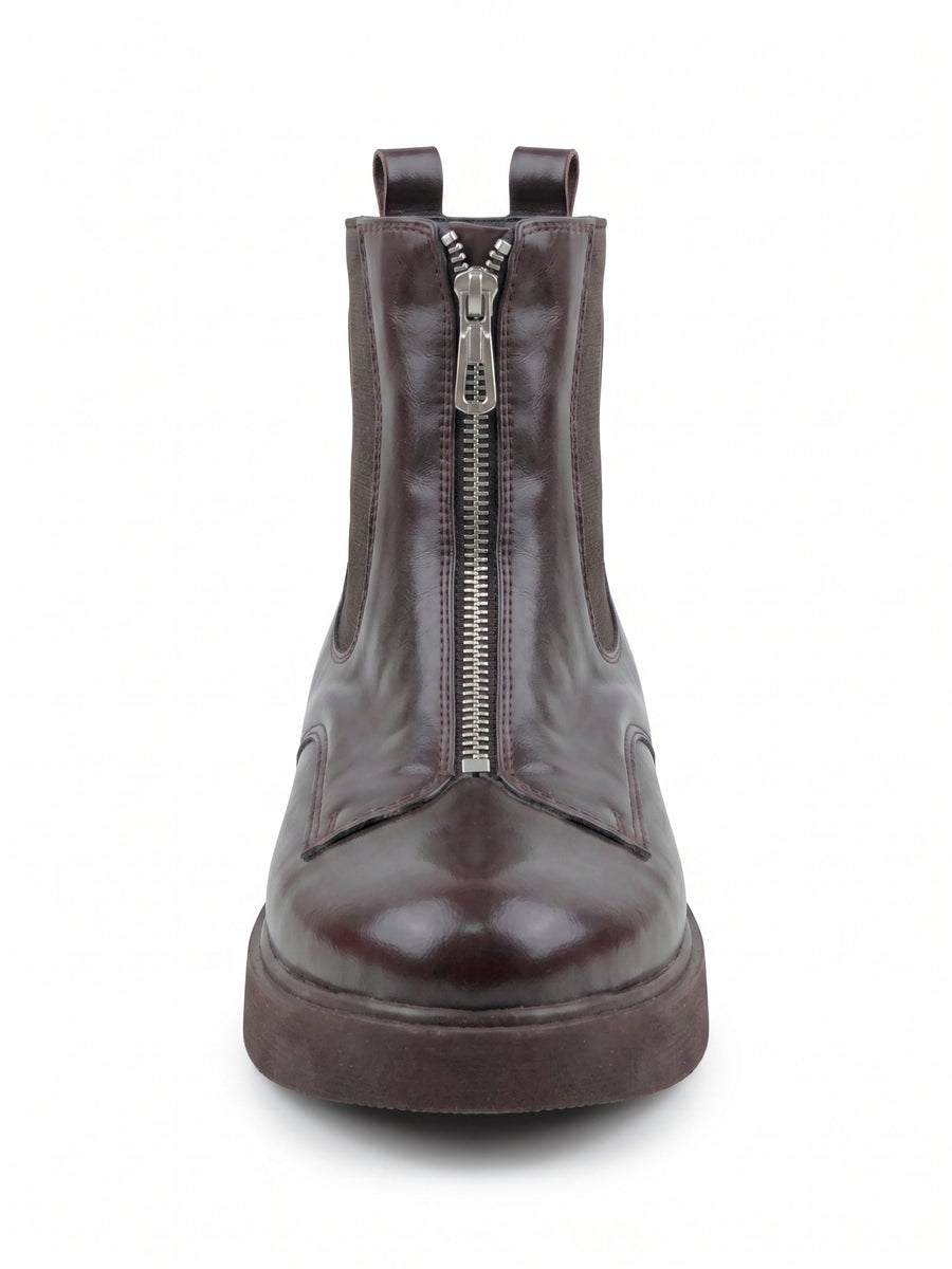 The Raven Chunky Front-Zip Combat Boots | Brown