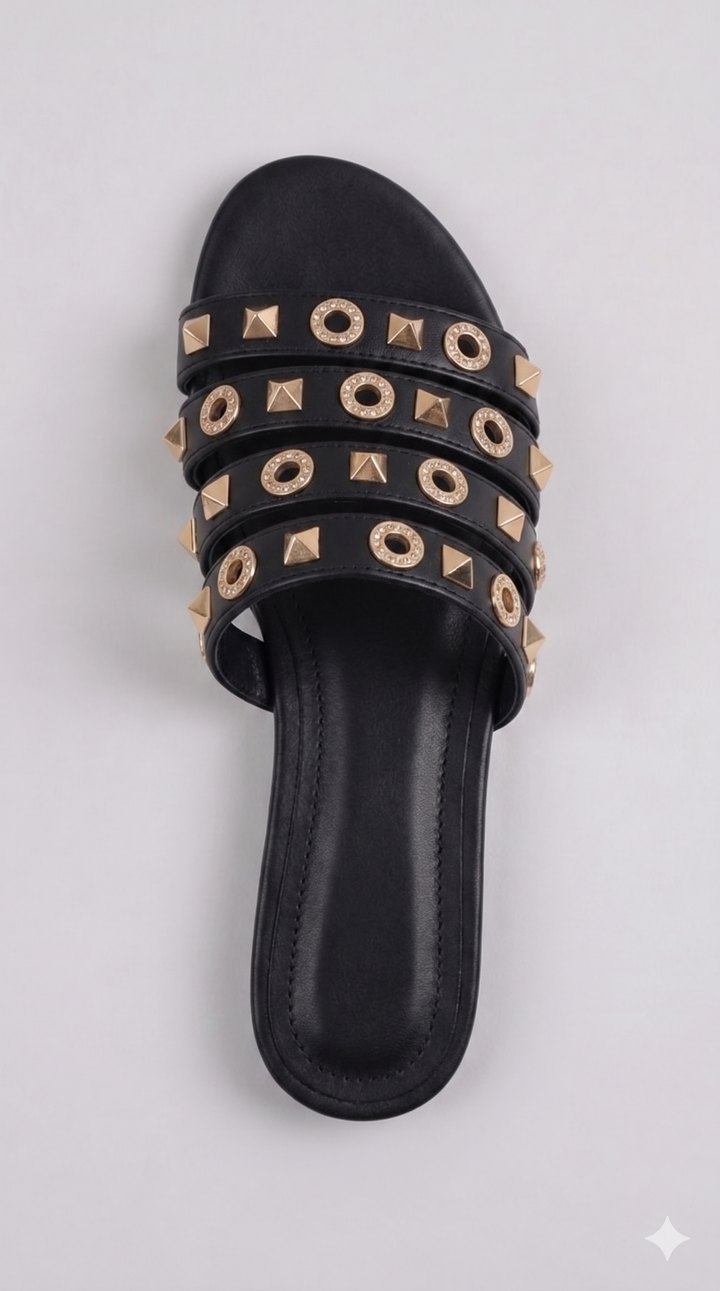 Gilded Horizon Multi-Strap Sandal - Black