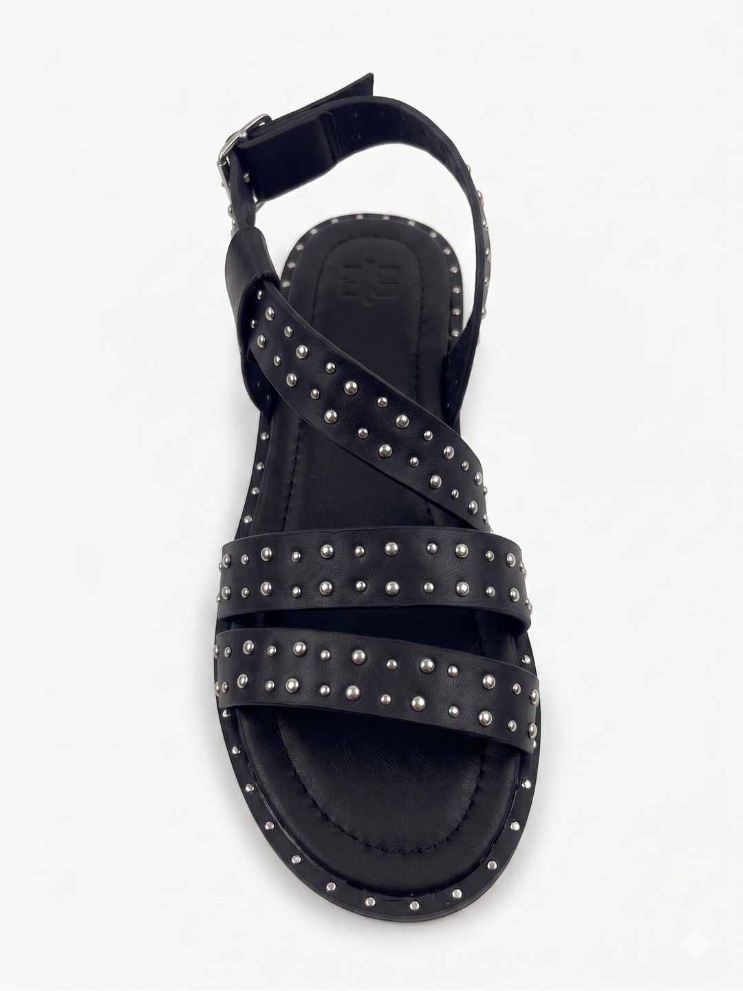 Black Studded Strappy Flat Sandal