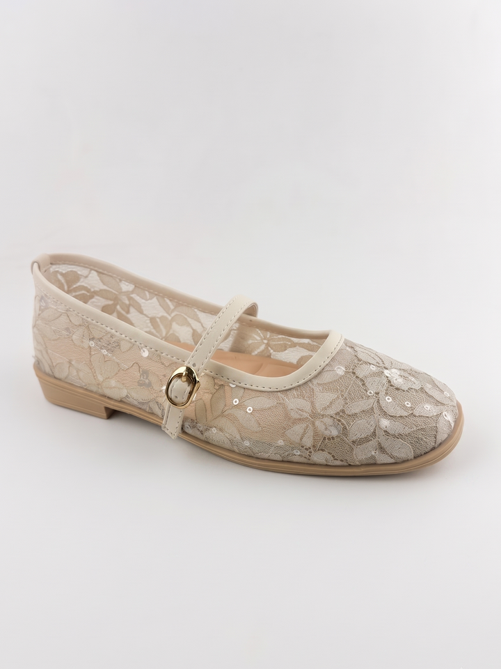 The Amira Floral Flat - Beige