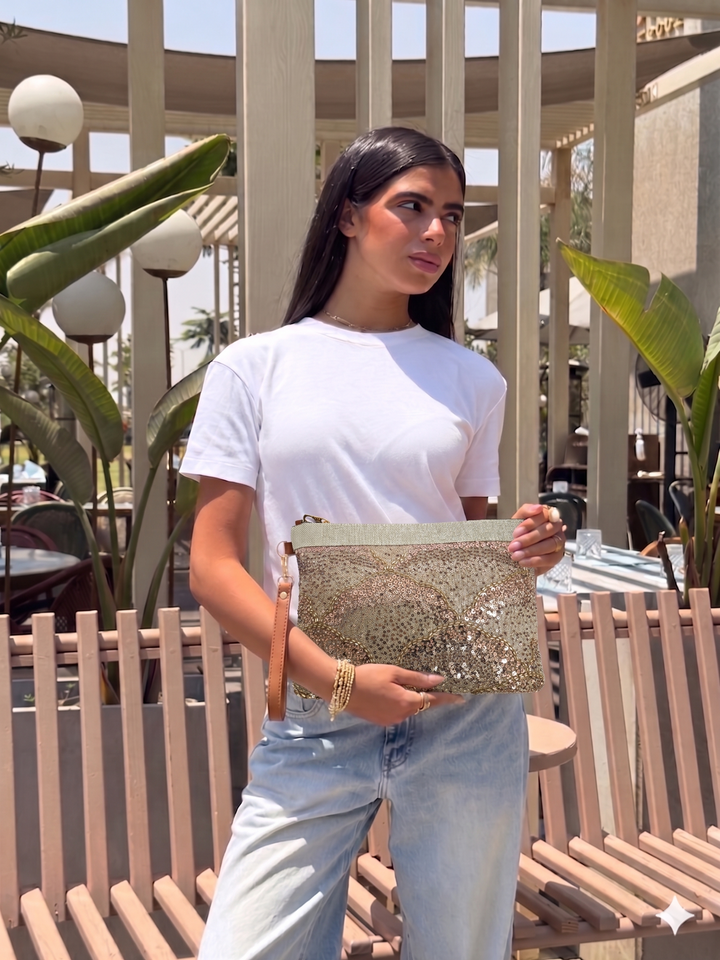 Luna Bloom Embroidered Shoulder Clutch