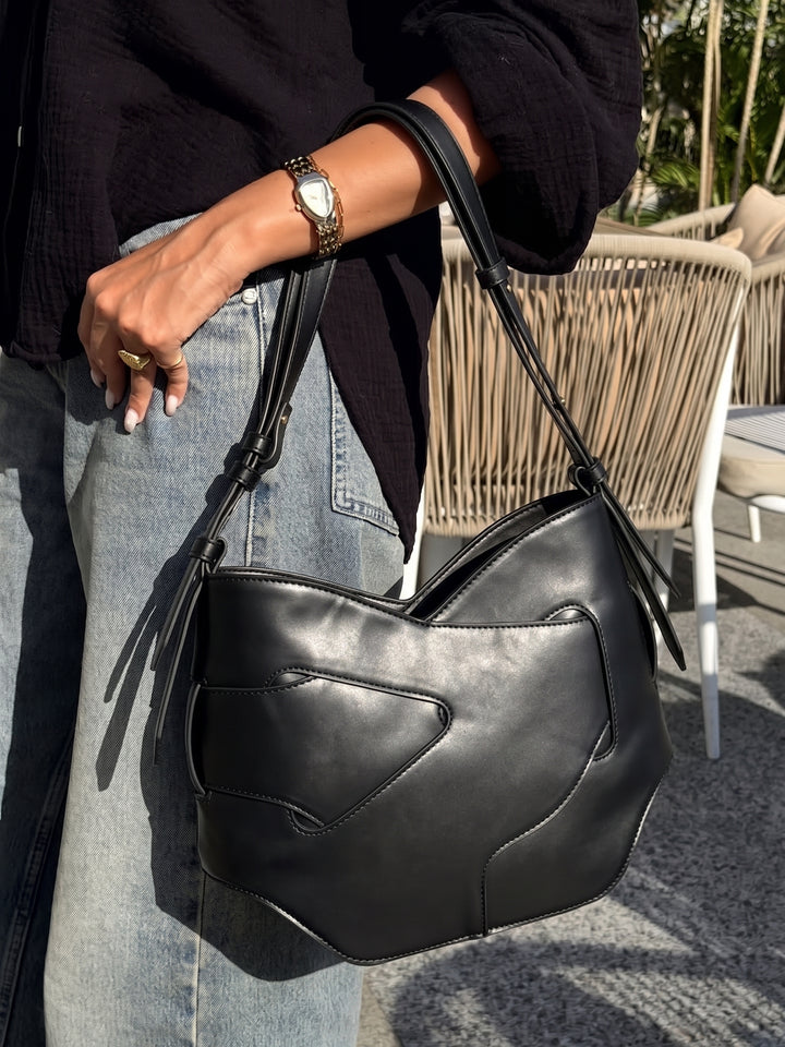 The Origami Saddle Leather Shoulder Bag - Black