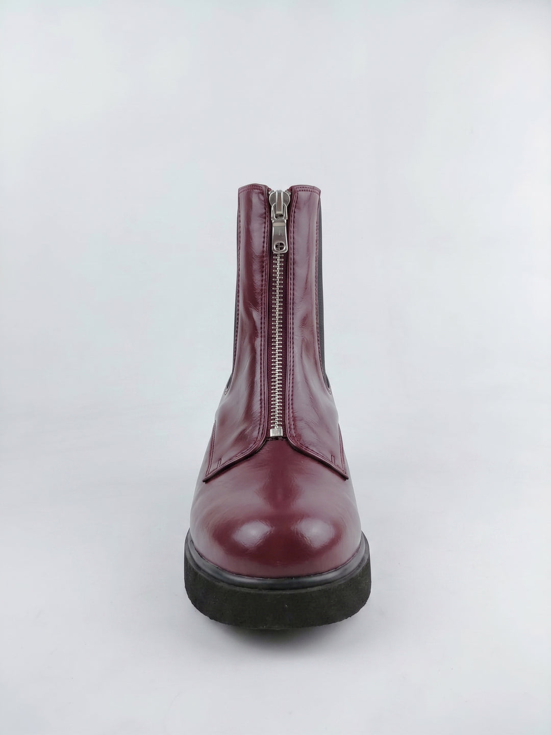 The Raven Chunky Front-Zip Combat Boots | Burghandy