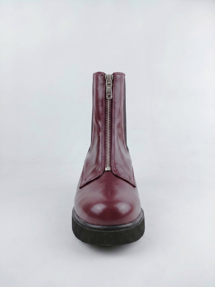 The Raven Chunky Front-Zip Combat Boots | Burghandy