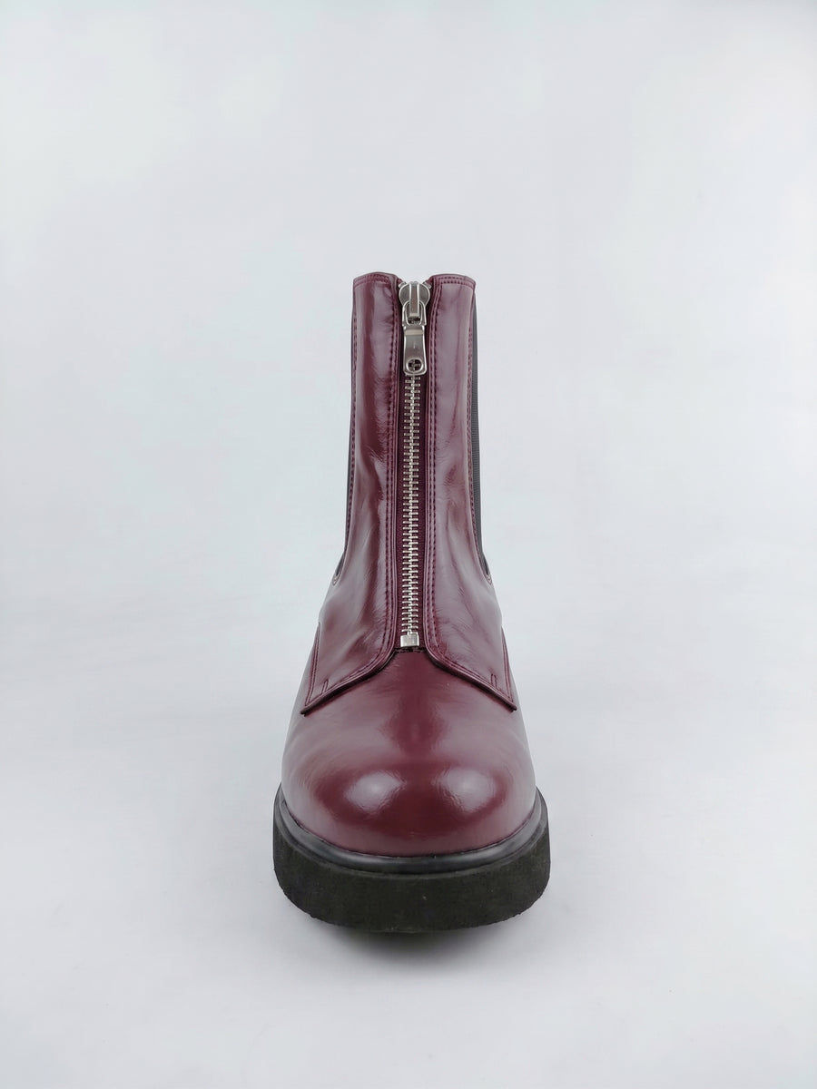 The Raven Chunky Front-Zip Combat Boots | Burghandy