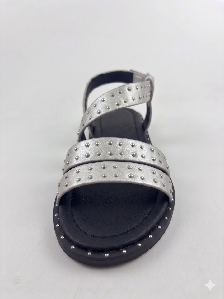 Silver Studded Strappy Flat Sandal
