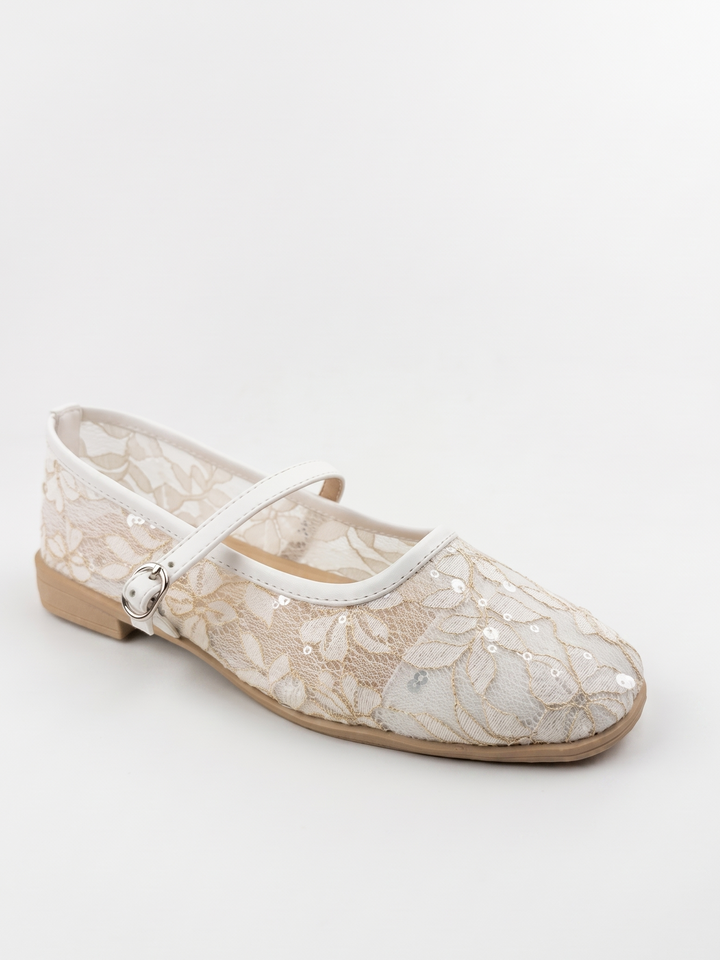 The Amira Floral Flat - White