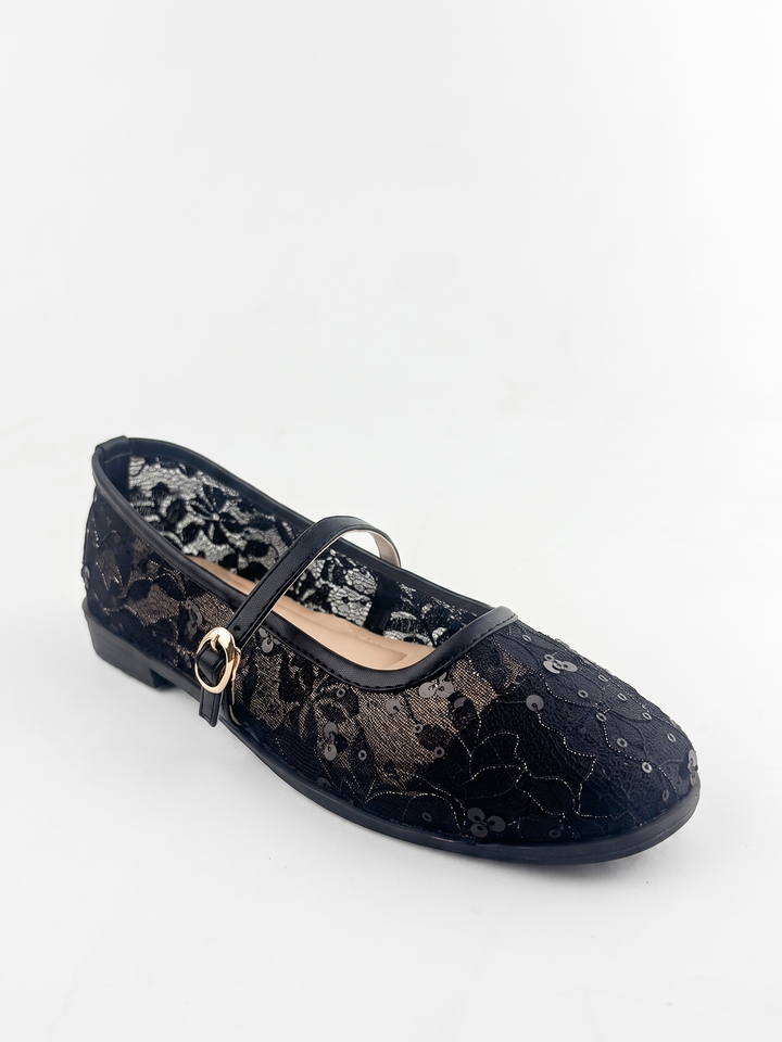 The Amira Floral Flat - Black