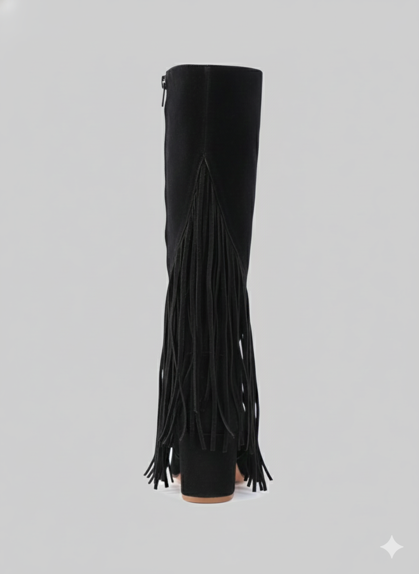 Wildheart Fringe Knee Boot| Black