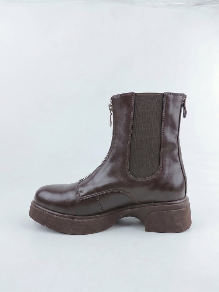 The Raven Chunky Front-Zip Combat Boots | Brown