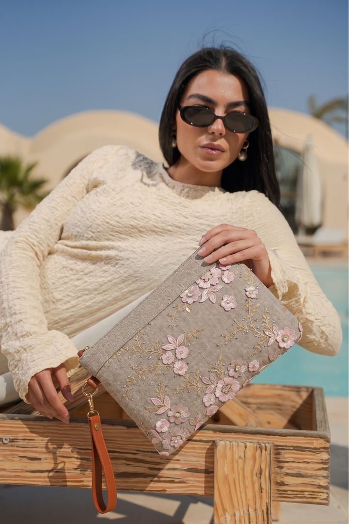 Blush Garden Embroidered Clutch
