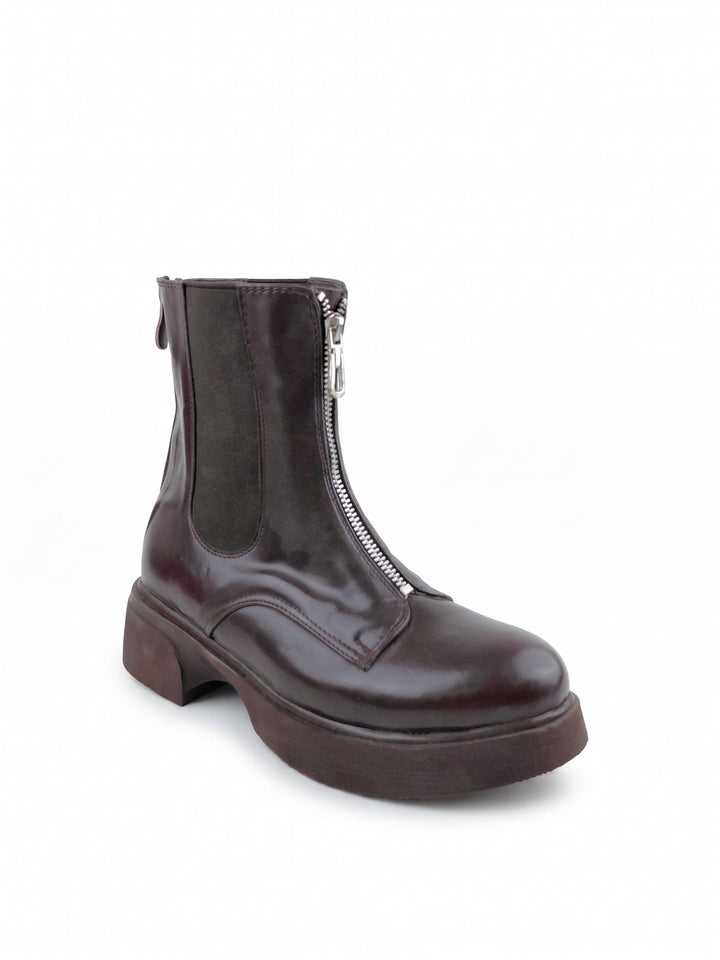 The Raven Chunky Front-Zip Combat Boots | Brown
