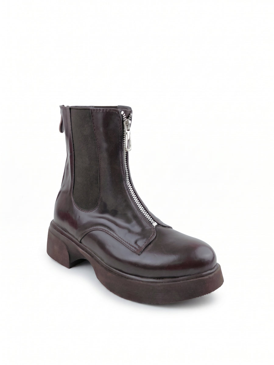 The Raven Chunky Front-Zip Combat Boots | Brown