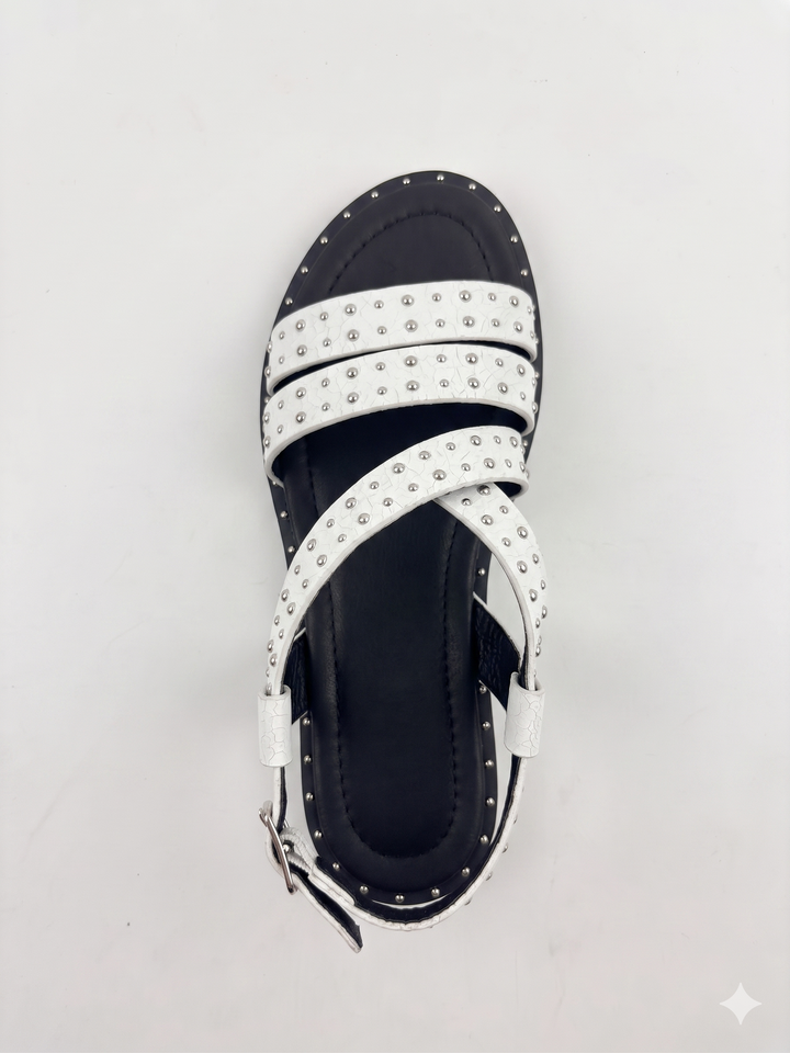 White Studded Strappy Flat Sandal