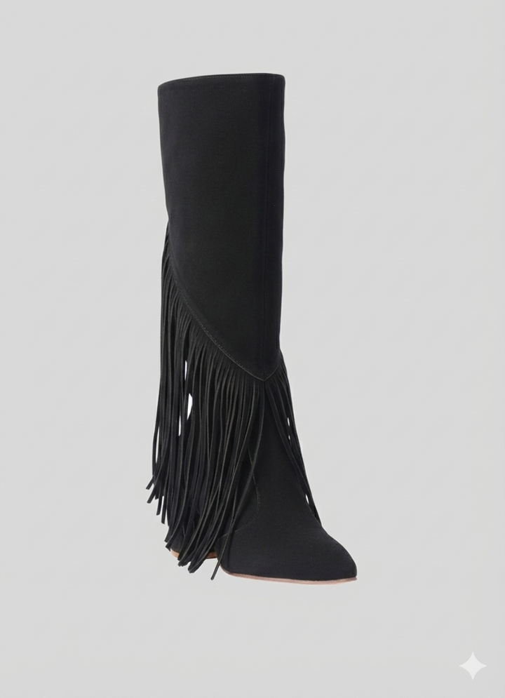Wildheart Fringe Knee Boot| Black