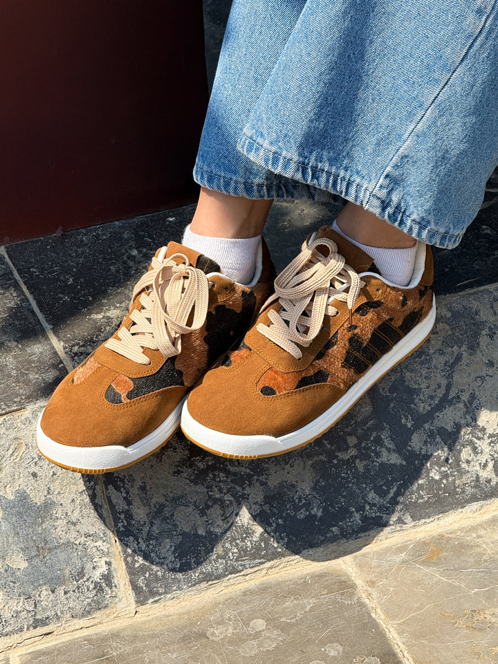 Brown Suede & Animal Print Lace-Up Sneakers