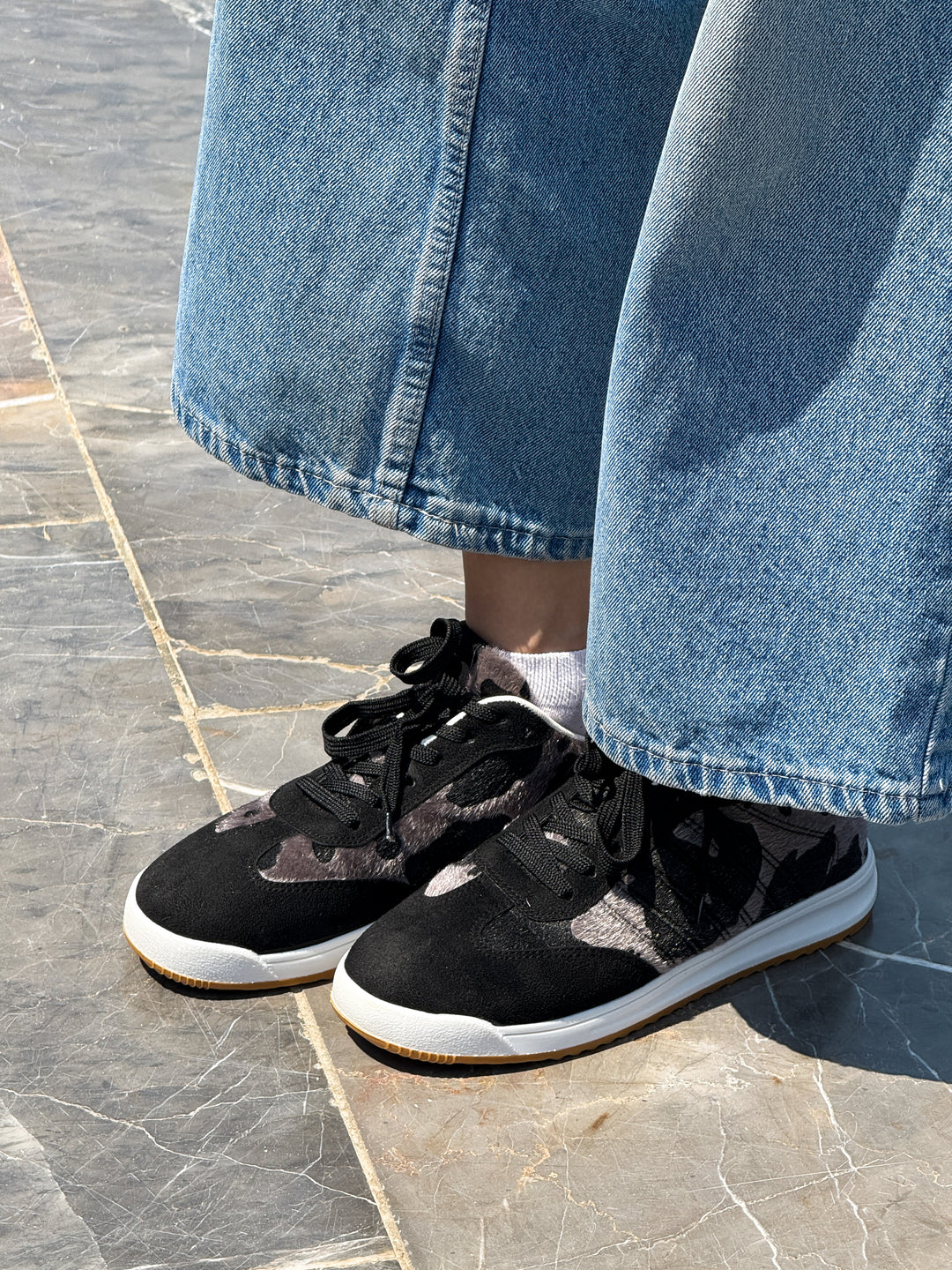 Black Suede & Animal Print Lace-Up Sneakers
