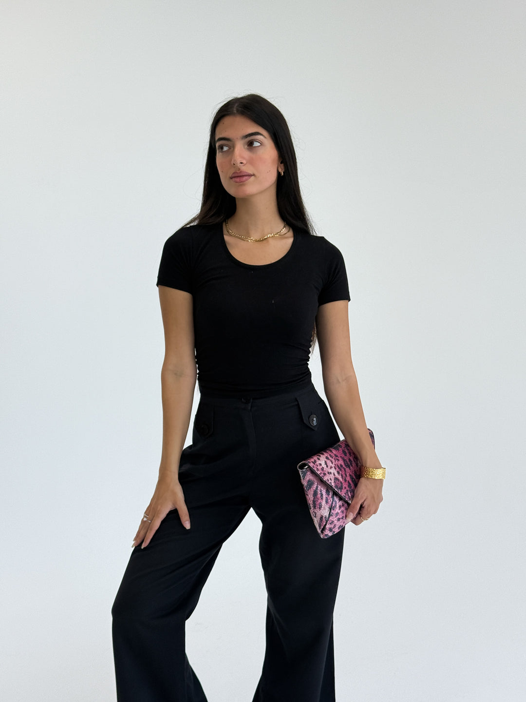 Pink Leopard Print Envelope Clutch with Metal Accent