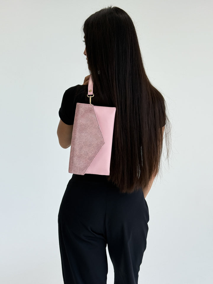 Blush Pink Glitter Envelope Clutch with Wristlet Strap