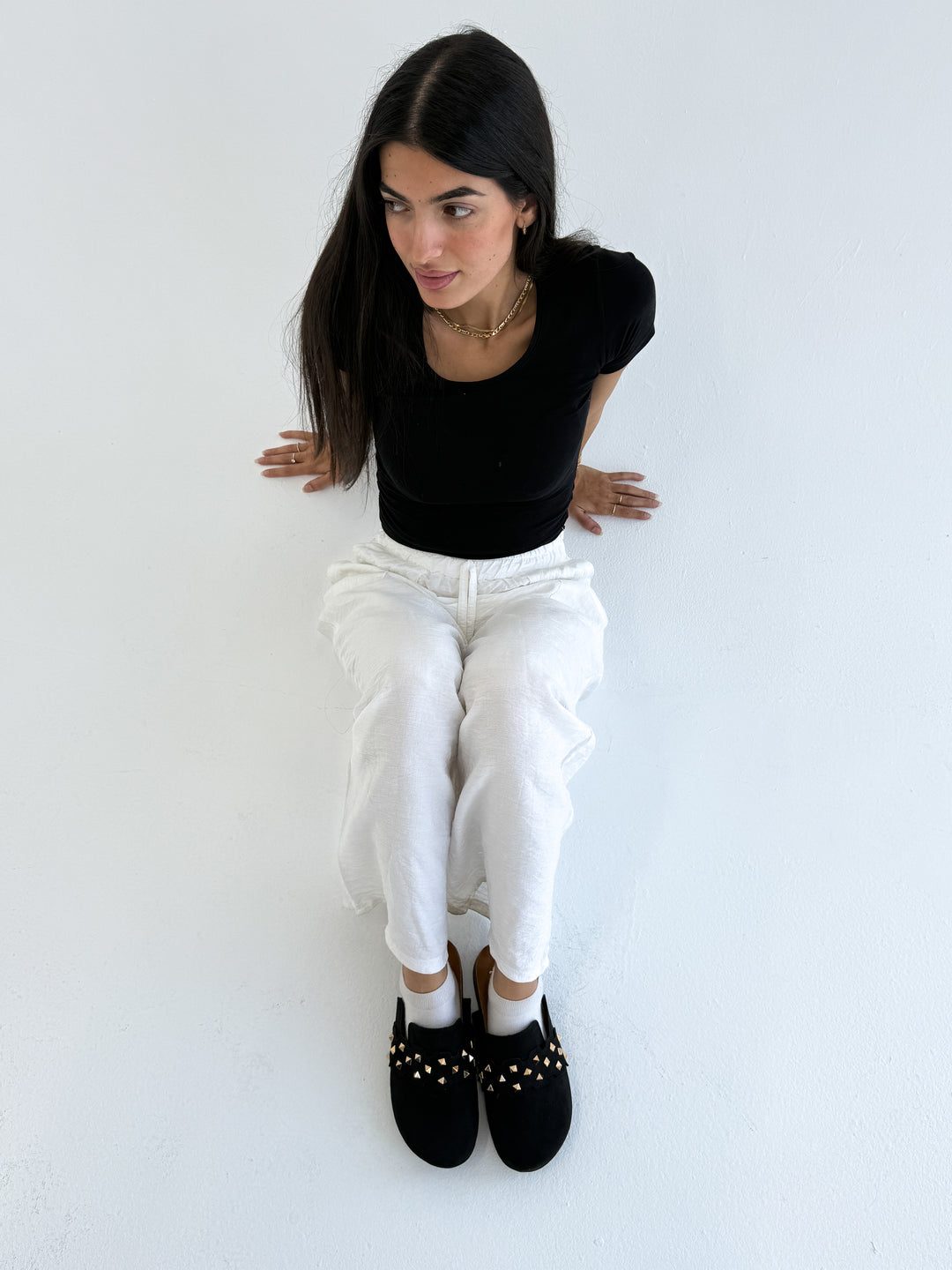 Black Suede Slip-On Mules with Gold Studs
