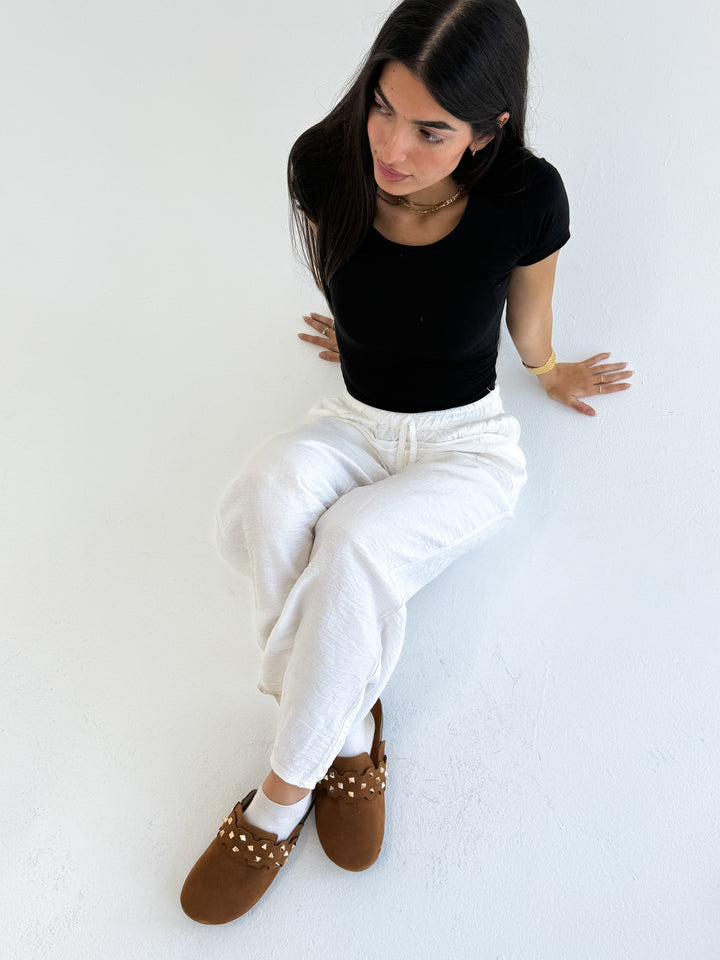 Havane Suede Slip-On Mules with Gold Studs