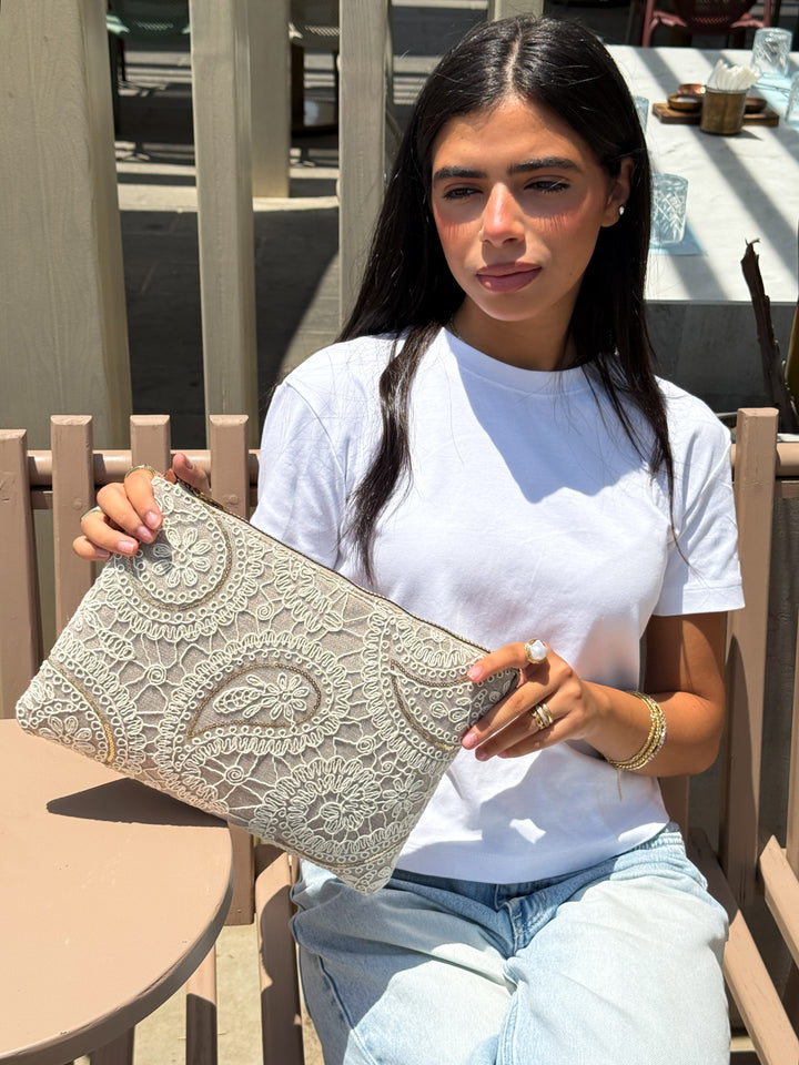 Ivory Paisley Lace Clutch