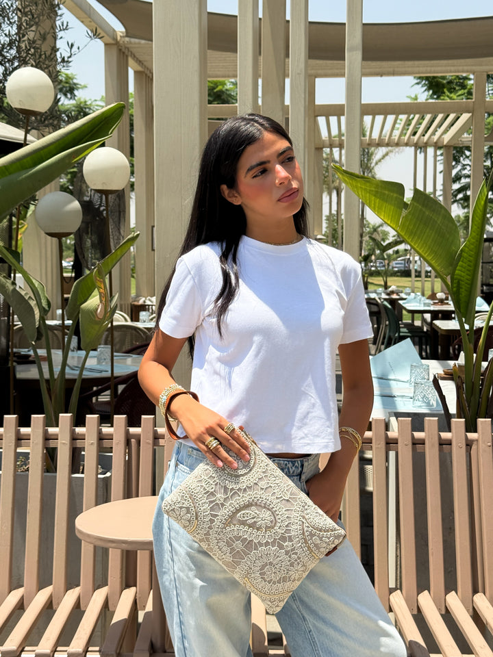 Ivory Paisley Lace Clutch