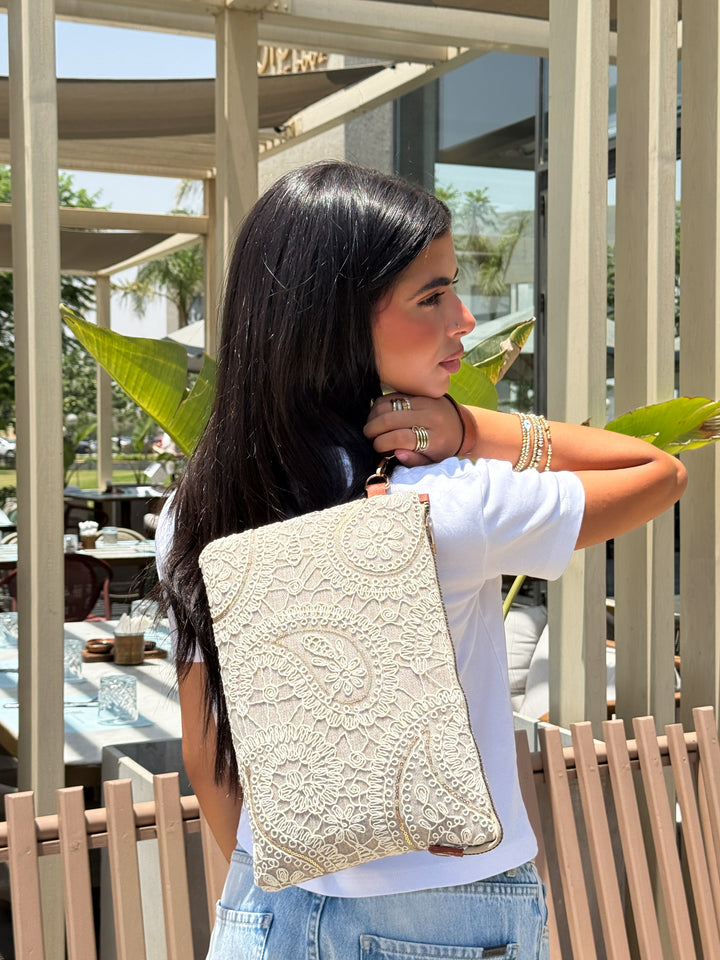 Ivory Paisley Lace Clutch