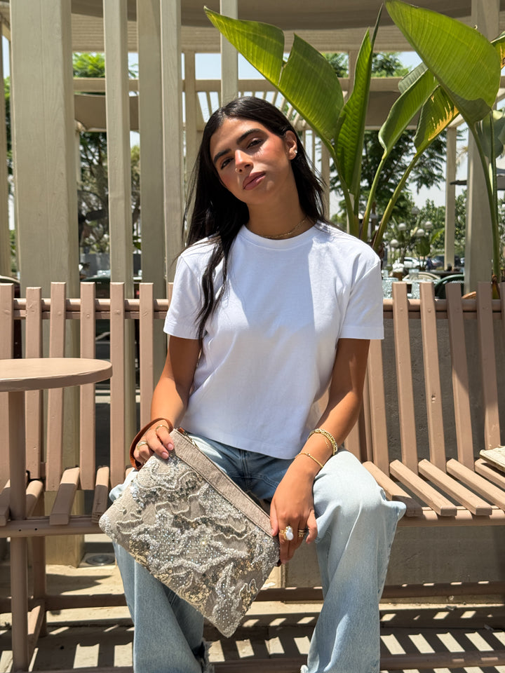 Bronze Mirage Sequin & Bead Wristlet Clutch
