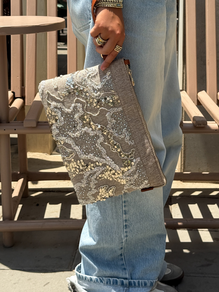 Bronze Mirage Sequin & Bead Wristlet Clutch