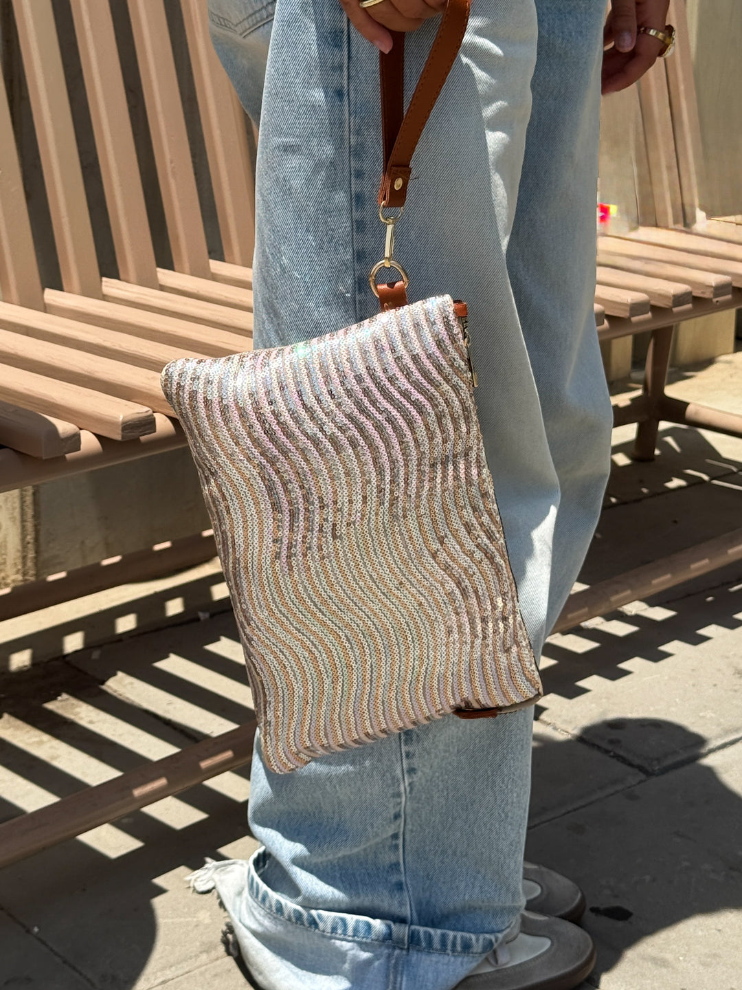 Hologlow Wave Sequin Wristlet Clutch