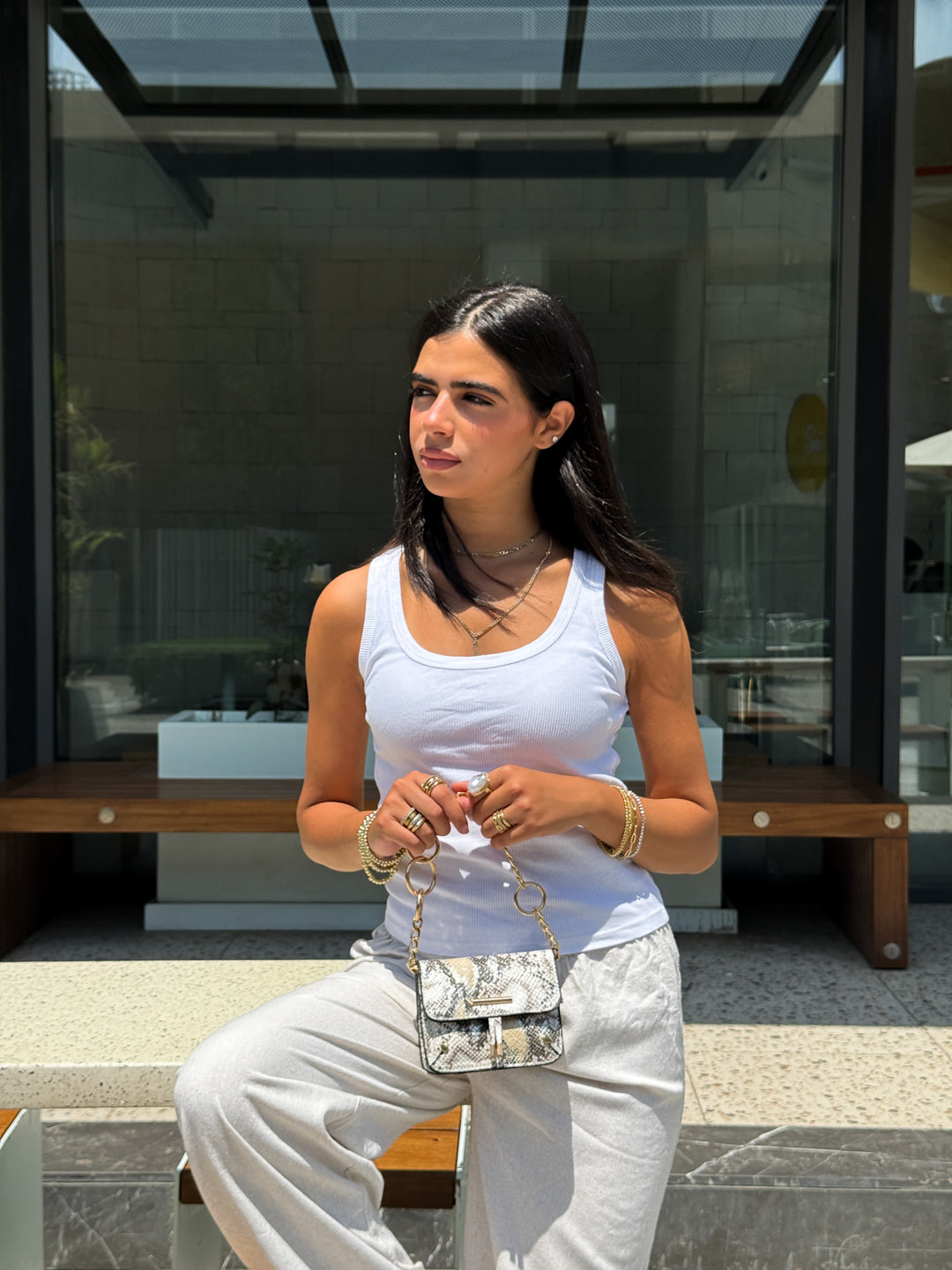 Mini Faux Snake-Skin Crossbody Bag - Beige