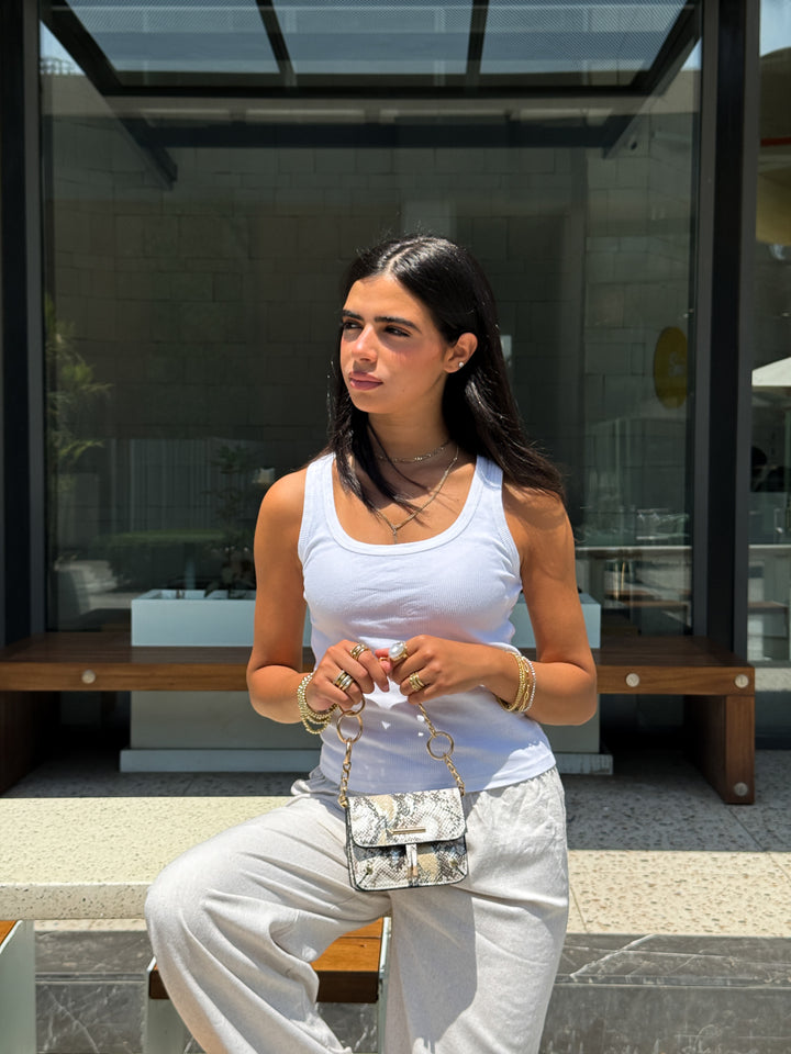 Mini Faux Snake-Skin Crossbody Bag - Beige
