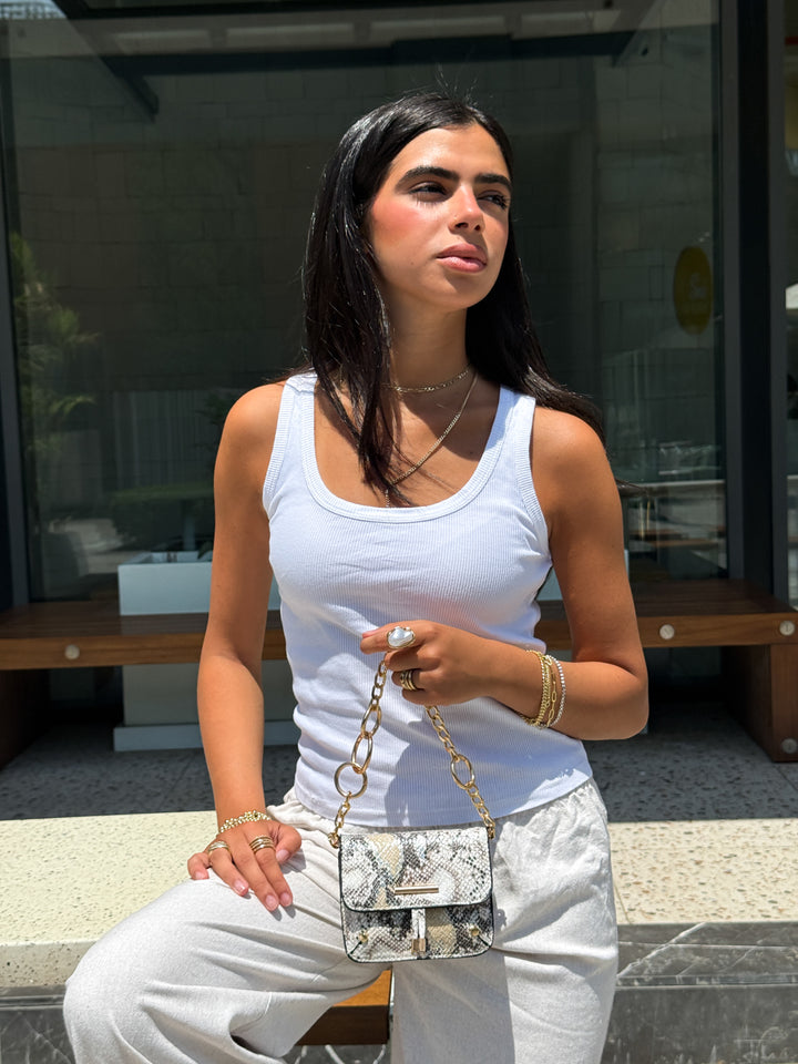 Mini Faux Snake-Skin Crossbody Bag - Beige