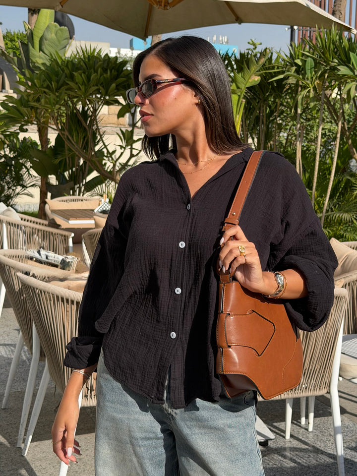 The Origami Saddle Leather Shoulder Bag - Havane