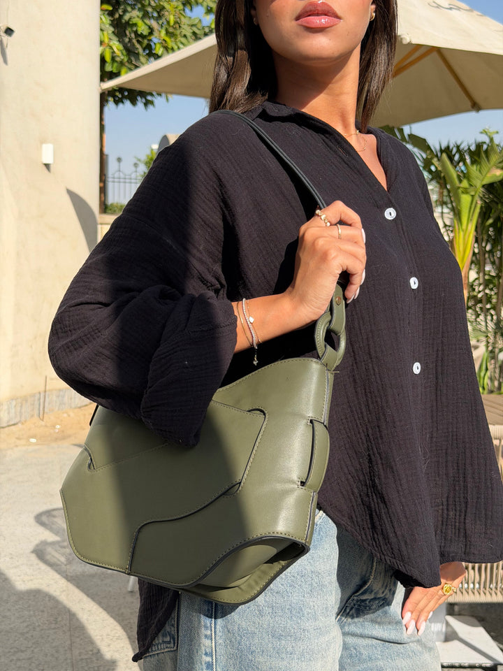 The Origami Saddle Leather Shoulder Bag - Olive