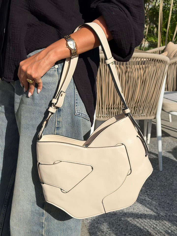 The Origami Saddle Leather Shoulder Bag - Beige